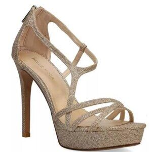 NEW PELLE MODA Women’s Platform Heels – Platinum Gold Metallic